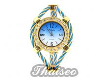 Quarz Armbanduhr Damen mit Diamanten Dekoration blau
